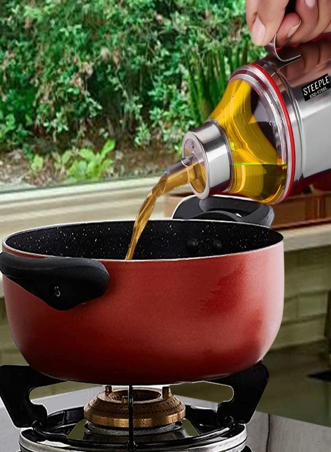 STEEPLE Stainless Oil Dispenser 1 litre | Oil Bottle | steel Oil Container |Oil Can | Cooking Oil Dispenser For Kitchen Set - Pack Of 2 Silver - Image 2